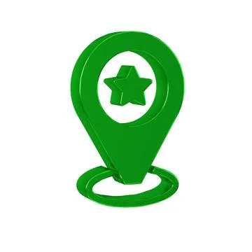 Green Map pointer with star icon isolated on transparent background. Star fav Stock Illustration