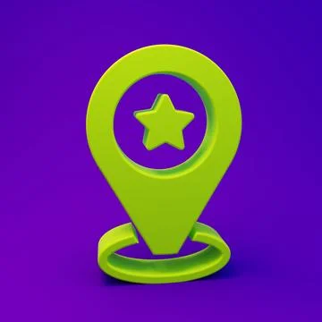 Green Map pointer with star icon isolated on purple-blue background. Star f.. 스톡 일러스트