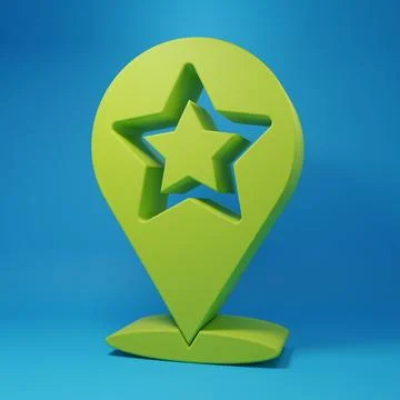 Green Map pointer with star icon isolated on blue background. Star favorite.. Stock Illustration