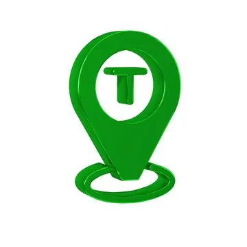Green Map pointer with taxi car icon isolated on transparent background. Loca Stock Illustration