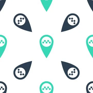 Green Map pointer with taxi icon isolated seamless pattern on white background Stock Illustration