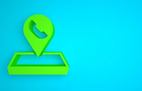 Green Map pointer with telephone or communication icon isolated on blue Stock Illustration
