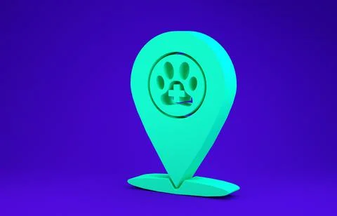 Green Map pointer with veterinary medicine hospital, clinic or pet shop for a Stock Illustration