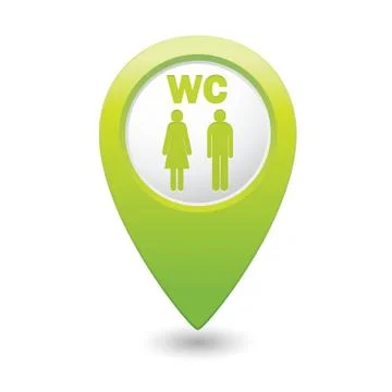 Green map pointer with WC sign. Vector illustration Illustrazione stock