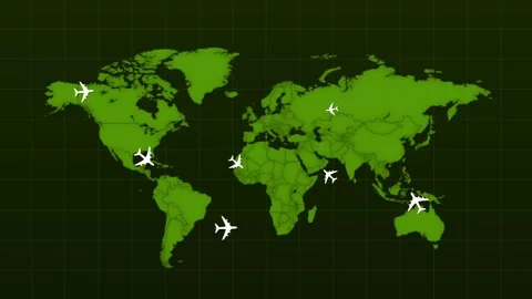 A green map of the world on a black background Stock Footage 266955391