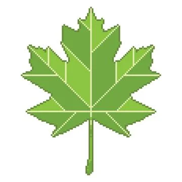 Green maple leaf pixel art. Vector illustration. Stock Illustration