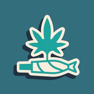 Green Marijuana joint, spliff icon isolated on green background. Cigarette .. Stock Illustration