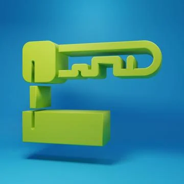 Green Marked key icon isolated on blue background. Minimalism concept. 3D r.. Stock Illustration
