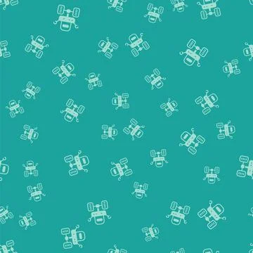 Green Mars rover icon isolated seamless pattern on green background. Space rover Stock Illustration