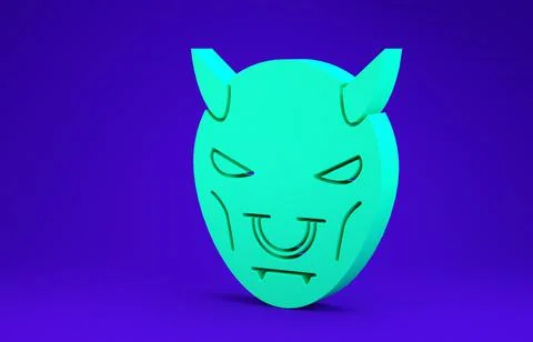 Green Mask of the devil with horns icon isolated on blue background. Minimali Stockillustratie