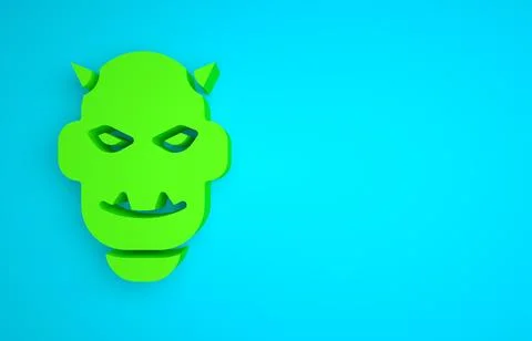 Green Mask of the devil with horns icon isolated on blue background. Minimalism 库存插图