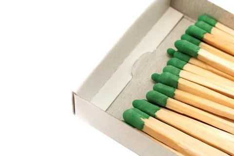 Green matches on a white background. Isolate of matches for lighting a fire Stock Photos