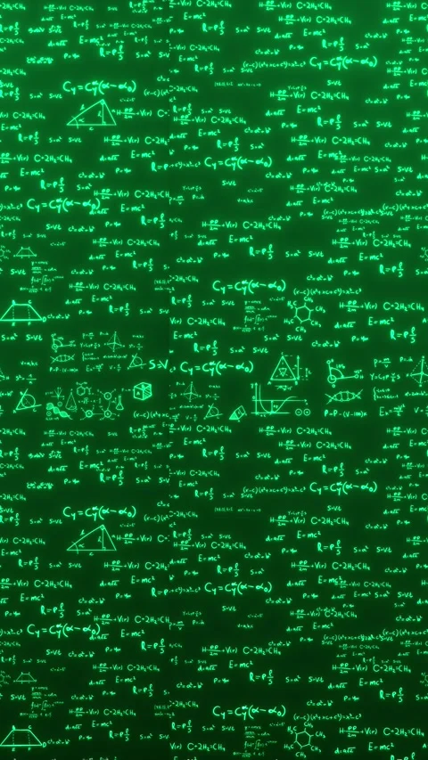 Green math formula chalkboard background glowing equations, geometry diagrams, a Stock Footage 340549572