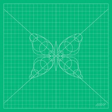 Green mathematical grid featuring a symmetrical butterfly constructed from Stock Illustration
