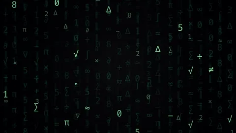Green Mathematical Symbols Falling Vertically in a Matrix Style Digital Rain Stock Footage 338150986