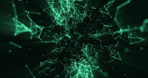 Green matrix abstract background with motion plexus of dots and lines, tech Stock Footage 286432722