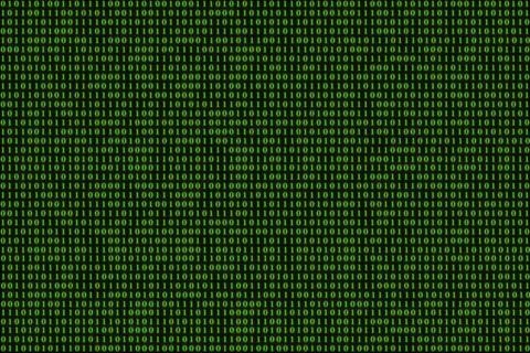 Green matrix background of binary numbers. Matrix of computer data. Glowing g Foto stock