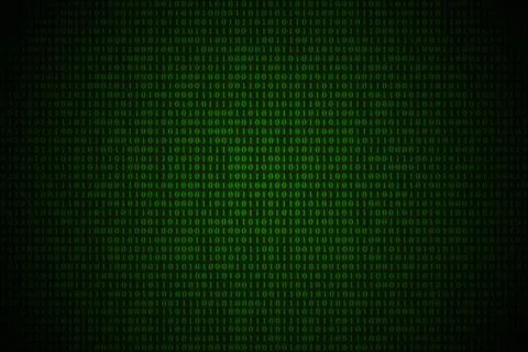 Green matrix background of binary numbers. Matrix of computer data. Glowing g Stock Photos