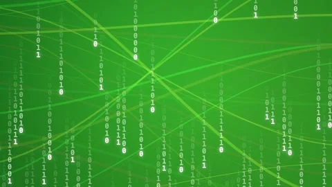 Green matrix binary code falling animation visual of and intersecting lines, cre Stock Footage 330534641