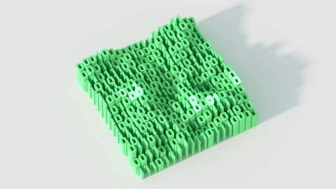 Green matrix of binary code isometric 3D Render animation Stock Footage 219319732