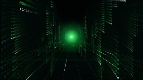 Green Matrix Binary Code Tunnel Loop, Cyber Data Flow Technology Background Stock Footage 342321204