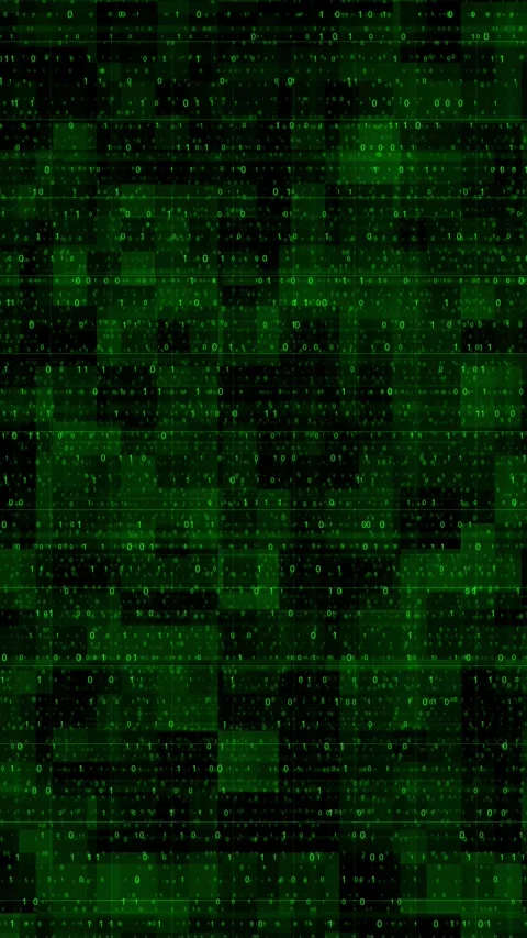 Green matrix city code background glowing binary blocks, reflected digital floor Stock Footage 340525912