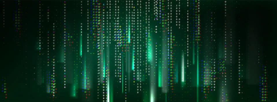 Green matrix code background with binary numbers Stock Illustration