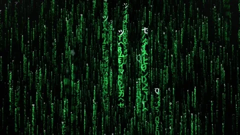 Green Matrix Digital Code Characters Falling on Black Cyber Background Stock Footage 334733353