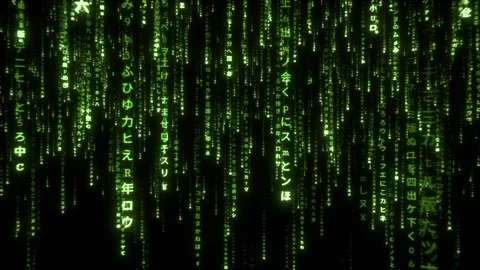 Green Matrix Digital Code Rain Falling Cyberspace Background Stock Footage 346033220