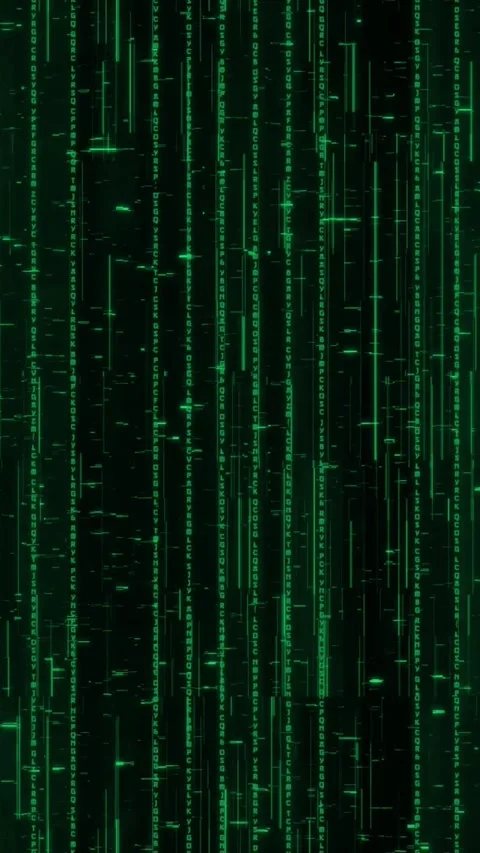 Green Matrix Digital Rain and Streaming Code in Vertical Video Stock Footage 346598951