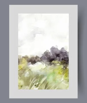 Green meadow on edge of forest or garden with trees, under sunny sky, on Stock Illustration