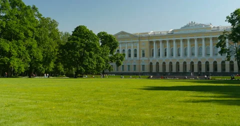 Green meadow in front of palace Stock Footage 90724442