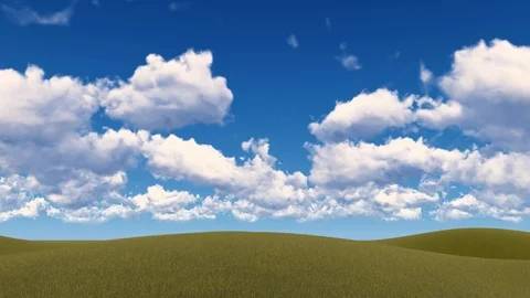 Green Meadow with sky and Clouds, Timelapse, 3D Rendering, 4k Stock Footage 120410993