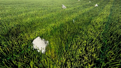 Green Meadow with sky and Clouds, 4K Animation, 3D Rendering Stock Footage 122248966