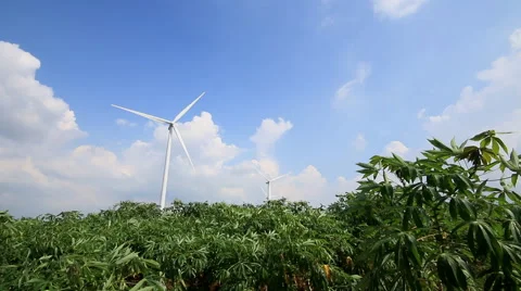 Green meadow with Wind turbines,clouds background, Dolly slide shot. Stock Footage 42076602