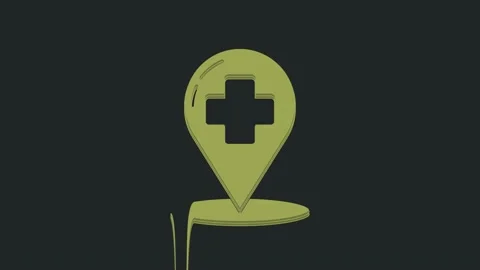 Green Medical map pointer with cross hospital icon isolated on black background Video stock 235421995