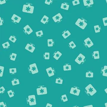 Green Medical map pointer with cross hospital icon isolated seamless pattern on Illustrazione stock