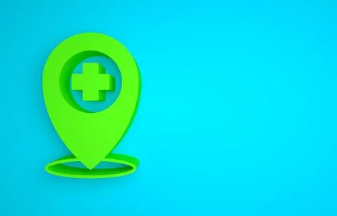 Green Medical map pointer with cross hospital icon isolated on blue background 스톡 일러스트