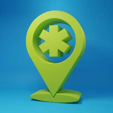 Green Medical map pointer with cross hospital icon isolated on blue backgro.. Stock Illustration