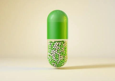 Green medication capsule, 3d rendering Stock Illustration