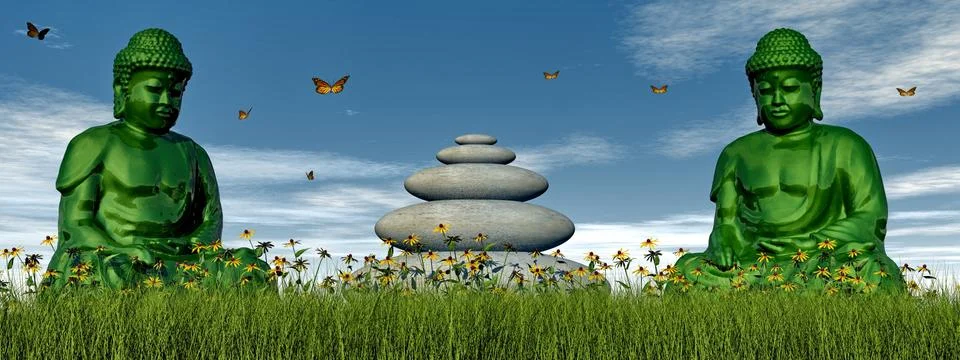 Green meditation - 3D render Stock Illustration