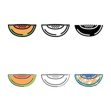 Green melon styles seeds slice cantaloupe color icon vector イラスト素材