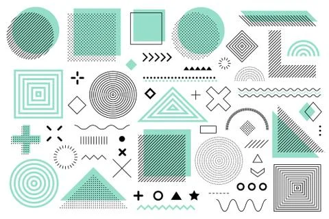 Green Memphis design, retro elements for web. Collection trendy halftone vector Stock Illustration