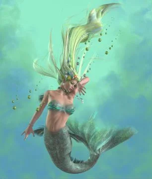 Green Mermaid 스톡 일러스트