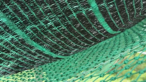 A green mesh canopy moves gently as the wind shifts across its surface, forming Stock Footage 323981154