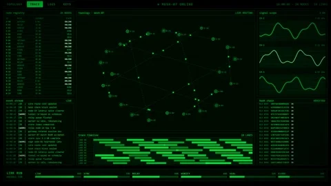 Green Mesh Network Topology Interface With Node Registry And Hash Chain Verifica Stock Footage 348474225