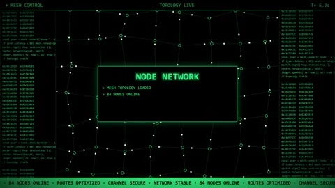 Green Mesh Topology Node Network Encrypted Channel Control Animation. 库存影片 347575249