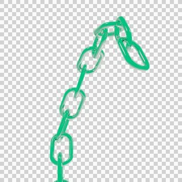 Green metallic chain segment is floating diagonally in 3D render, transparent Stock Illustration