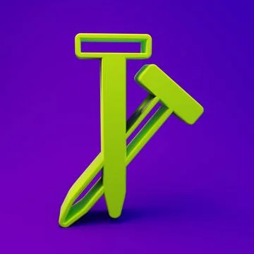 Green Metallic nails icon isolated on purple-blue background. Minimalism co.. Stock Illustration