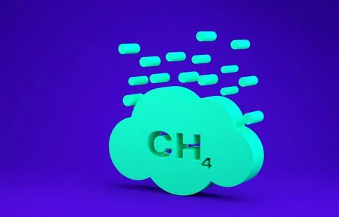 Green Methane emissions reduction icon isolated on blue background. CH4 molec イラスト素材